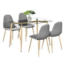 Amazon Com Bonnlo 5 Pieces Dining Set Modern Dining Table Set For 4 Persons Kitchen Dining Table With 4 Simple Dining Chairs Glass Dining Table Coffee Table
