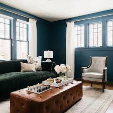 Natural variations in genuine leather should be expected and enjoyed. Blue Leather Tufted Ottoman Coffee Table With Gray Linen Sectional Transitional Living Room