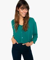 Réservez gratuitement sur notre site et essayez en boutique. Gemo Vetements Chemise Femme En Crepe Fluide Avec Epaules En Dentelle Vert Blouses Femme Gemo