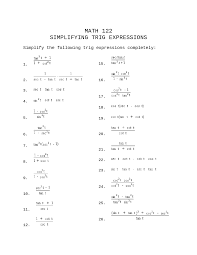 Topic 2 worksheet answer key 1. Expression Simplification Practice Worksheet Precalculus Ii Math 122 Docsity