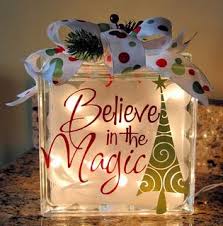 Glass Block With Vinyl Lettering And Lights Inside Christmas Crafts Glass Block Crafts Christmas Decorations