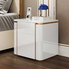Modern Luxury White Gold 3 Drawers Bedroom Nightstand Square Bedside Table In 2020 Bedroom Night Stands Side Tables Bedroom Bedside Table Design