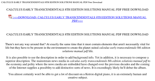 Calculus, early transcendentals, 8th edition. Calculus Early Transcendentals 8th Edition Solutions Manual Pdf Pdf Google Drive