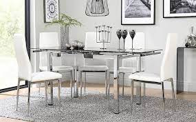Extending dining table and 6 chairs white leather. Space Chrome And Black Glass Extending Dining Table With 6 Leon White Leather Chairs Furniture And Choice