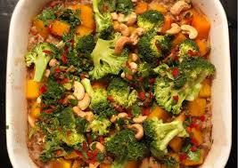 Add the sweet potatoes and the large cauliflower chunks, along with the stock, 3 large pinches of sea salt and the bay leaf. One Dish Sticky Rice Broccoli Squash And Sweet Potato With Chilli And Ginger Dressing Recipe By Ben The Reluctant Vegetarian Cookpad