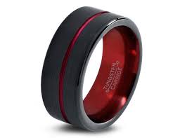 Black Tungsten Ring Red Men Tungsten Rings Red Wedding Bands Red Mens Wedding Band Red Men W Tungsten Wedding Bands Mens Wedding Rings Black Tungsten Rings