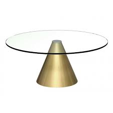 Dia 41 x h 58 cm. Large Round Glass Coffee Table With Conical Brass Base From Fusion