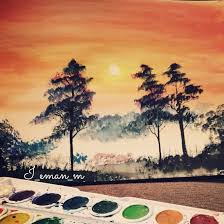 غروب الشمس خربشاات ايمان رسم رسمي رسامين العرب هوايتي الوان مائية كلنا رسامين رسمتي كلن resim