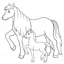Dibujos Para Colorear Animales De Granja Madre Caballo Camina Con Su Pequeno Potrillo Lindo I 2020 Malarbocker Malarbok Enkla Teckningar