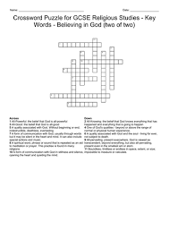 To view or print a religion crossword puzzle click on its title. Believing In God Key Word Crossword For Gcse Religious Studies Unit 1 1 2 Of 2 Teaching Resources
