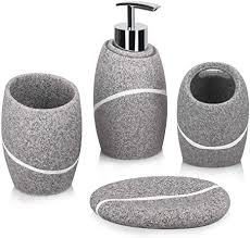 Bathroom accessories set of marble, soap dispenser set with marble tray, luxurious bathroom 4 piece marble bathroom accessory set charcoal gray. Amazon Com Bathroom Accessory Set 4 Pieces Bathroom Accessories Complete Set Vanity Countertop Accessory Set With Marble Look Includes Soap Dispenser Bathroom Toothbrush Holder Tumbler Soap Dish Grey Granite Home Kitchen