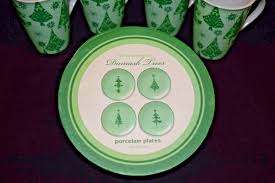 "Boston Warehouse" Damask Trees Porcelain Plates & Coffe Cups Set of 4