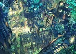 六七質 画集発売中 munashichi twitter fantasy landscape anime scenery fantasy city
