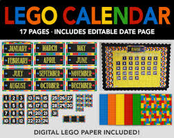 Lego Bulletin Board Calendar And Lego Digital Paper Printable Editable Page Lego Bulletin Board Printable Paper Lego Calendar