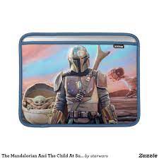 The Mandalorian And The Child At Sunset Macbook Air Sleeve Zazzle Com Macbook Air Sleeve Mandalorian Star Wars Merchandise