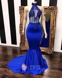 Halter Illusion Beaded Royal Blue Mermaid Prom Dress Mermaid Prom Dresses Prom Girl Dresses Prom Dresses Blue