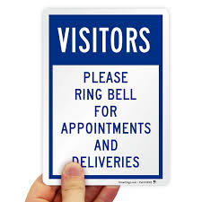 All deliveries please ring bell sign metal delivery fedex ups 6x9 inches : Smartsign K 7678 Eu 07 Visitors Please Ring Bell For Appointments And Deliveries Label 5 X 7 Laminated Vinyl Blue On White Amazon Ae Tools Home Improvement
