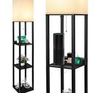 SHINE HAI 3-in-1 Shelf Floor Lamp with 1 USB&Type C&1 AC Outlet, 3-Tiered  LED Bedroom Lamp, Shelf & Storage Combination Modern Standing Light
