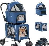 Outdoor Luxury Double Dog Stroller Foldable 4 Wheels Dog Pram Trolley 3 In  1 Twin Pet Stroller For Dog Cat