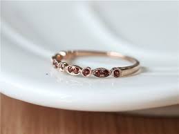 January Birthstone 14k Rose Gold Red Garnet Band With Milgrain Details Half Eternity Garnet Band Anniversary Garnet Wedding Rings Garnet Wedding Rose Gold Red