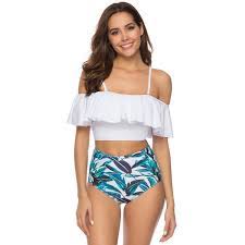 Topchances Topchances Swimwear Women Elegent High Waisted Bikini Off Shoulder Flounce Ruffled Push Up Swimsuit Bathing Suit 2019 New Style Walmart Com High Bikini Crop Top High Waisted Bikini High Waisted