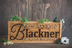 Add a beautiful love saying to it and complete their joy. Buy Hand Crafted Personalized Wedding Gift Family Name Sign Custom Carved Wooden Signs Anniversary Gift Wood Plaque Made To Order From Callahan Creations Llc Custommade Com