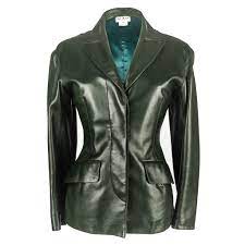 Azzedine Alaia Jacket 80s Vintage Shaped Dark Bottle Green Leather 38 4 To 6 Green Leather Jackets Green Leather Alaia