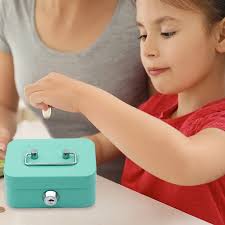 Metal Cash Box Mini Safe Lock Box Money Bank Metal Coin Bank Security Box  Sturdy Cash Portable for Kids/Adults Coin Collection