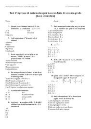 Test D Ingresso Di Matematica Per La Secondaria Di Secondo Grado