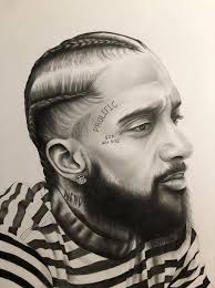 Nipsey Hu$$le " Ermias Joseph Asghedom" rapper, songwriter, entrepreneur  and community activist from Los Angeles, Cal. Ebony pencil drawing by RA,  the Artist of Hip Hop !!! #HipHopRoyaltyCollection #RAartpublishing  #NipseyHussle