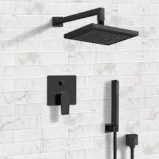 Matte Black Shower System With 8 Inch Rain Shower Head And Hand Shower Black Shower Rain Shower Head Shower Heads