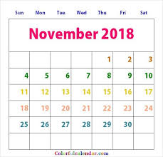 Free November 2018 Calendar To Color Kids Calendar Coloring Calendar Calendar Printables