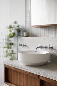 Get info of suppliers, manufacturers, exporters, traders of bathroom glass shelves for buying in india. This Modern Bathroom Is Filled With Terrazzo Tiles And Countertop Bathroom Interior Bathroom Interior Design Modern Bathroom