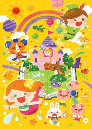 絵本から童話の登場人物たちが飛び出してきた なイラストです 2018年 オリジナル作品 photoshop 幼稚園 イラスト 子供の絵 子供のお絵かき