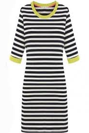 Black And Yellow Striped Dress Yellow Trims Contrast Black White Stripes Half Sleeve Dress Half Sleeve Dresses Striped Mini Dress Striped Dress Summer