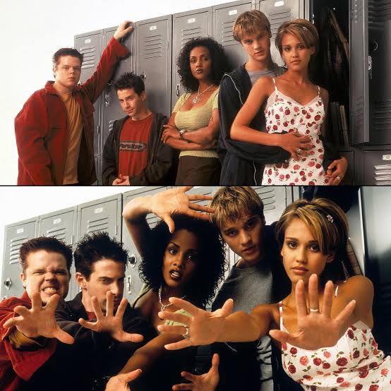 The cast of Idle Hands showing off their hands.
