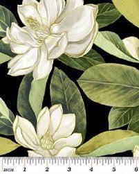 Magnolia Tree Fabric Black Background South Southern Charm 100 Cotton New Magnolia Paint Flower Art Magnolia Blossom