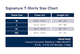 Mens Signature T Shirt Size Chart
