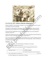 It's somewhat ironic that whenever tunku abdul rahman warns malaysians against falling into communism (such as during his farewell speech in 1970), he always quotes the words that chin. Independence Day Malaysia Esl Worksheet By Kkhoo87