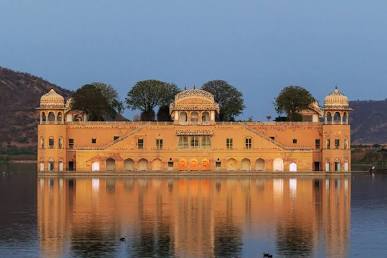 Jal Mahal reflected across Man Sagar Lake, AI generated