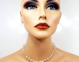 Iridescent AB Crystal Beaded Mid Century Vintage Necklace, Gold Tone With  Hinged Clip Clasp