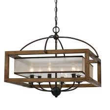 24 X 24 Rubber Wood Square Chandelier With Organza Shade Brown Cal Lighting Target