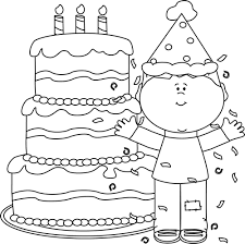 Coloring Birthday Cake Clipart Black And White Black And White Boy With Birthday Cake And Confetti Clip Art Black And White Boy With Bi Birthday Coloring Pages Happy Birthday Coloring Pages Coloring Pages