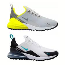 Featuring a black, university gold and deep royal blue color combination. The Nike Air Max 270 Golf Shoes Are Finally Here Golf Equipment Clubs Balls Bags Golf Digest