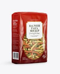 Plastic Bag With Tricolor Fusilli Pasta Mockup In Bag Sack Mockups On Yellow Images Object Mockups