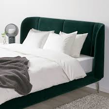 Tufjord Upholstered Bed Frame Djuparp Dark Green Queen Ikea Upholstered Beds Upholstered Bed Frame Bed Frame