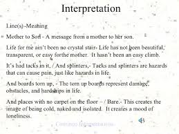 Interpretation Line S Meaning Mother To Son A Message From A Mother To Her Son Life F Basic Concepts Speech Therapy Poem Mother To Son Poetry Lesson Plans