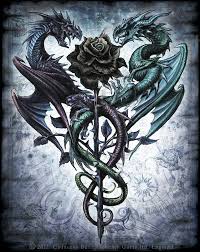 The red rose pops out almost as much as the snake's fangs and bright tongue. Dragon Rose Dragon Pictures Dragon Tattoo Dragon Tattoo Designs