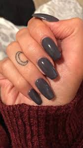 Floral acrylic nails are never out of style and this design will prove that! Dark And Stormy Charcoal Grey To Match The Wintery Weather Gray Nails Dark Grey Nails Short Acrylic Nails