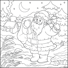 Pour tous ceux qui recherchent un coloriage lutin de noël ! Dessin A Imprimer Le Pere Noel Dans Un Paysage D Hiver Coloriage Noel Coloriage Noel A Imprimer Coloriage